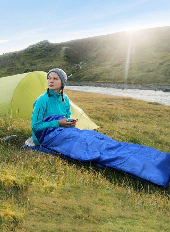 GGEROU أكياس نوم تخييم خفيفة الوزن مع حقيبة ضغط بتصميم سحاب مناسبة للطقس الدافئ والبارد مثالية للمشي والسفر والمغامرات الخارجية زرقاء - Image 4