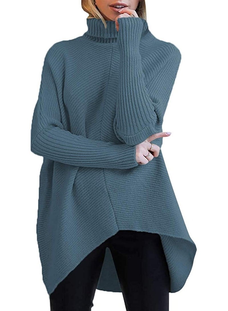 NIBEMINENT Women Knit Sweaters Full Sleeve Turtleneck Irregular Pullover Jumpers Casual Solid Sweater Splice Elegant Lady Autumn Winter - Image 1