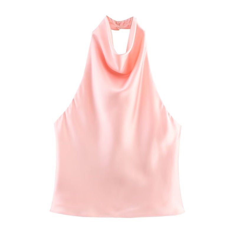 Zadata Womens 2025 New European and American Fashion Silk Satin Texture Top and Skirt 3203317 3210317 Light pink top