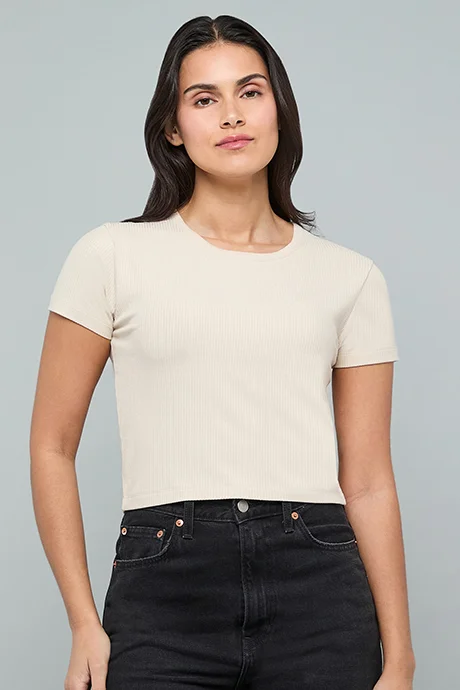 أر أند بي Ribbed Top with Round Neck and Short Sleeves