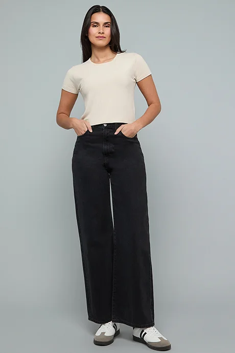 أر أند بي Ribbed Top with Round Neck and Short Sleeves