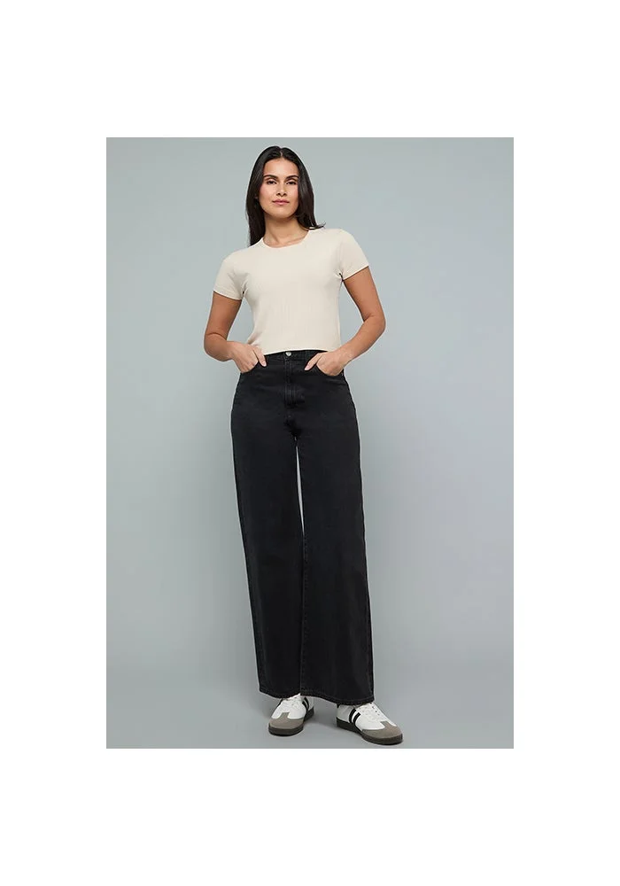 أر أند بي Ribbed Top with Round Neck and Short Sleeves