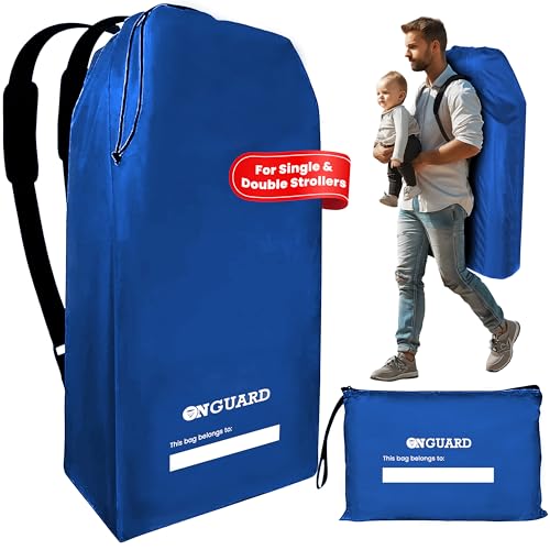 ONGUARD Waterproof Single and Double Stroller Bag for Airplane - Travel Stroller Cover for Air Travel and Storage - Gate Check Bag Backpack- Baby Airplane Essentials - Blue - Image 1