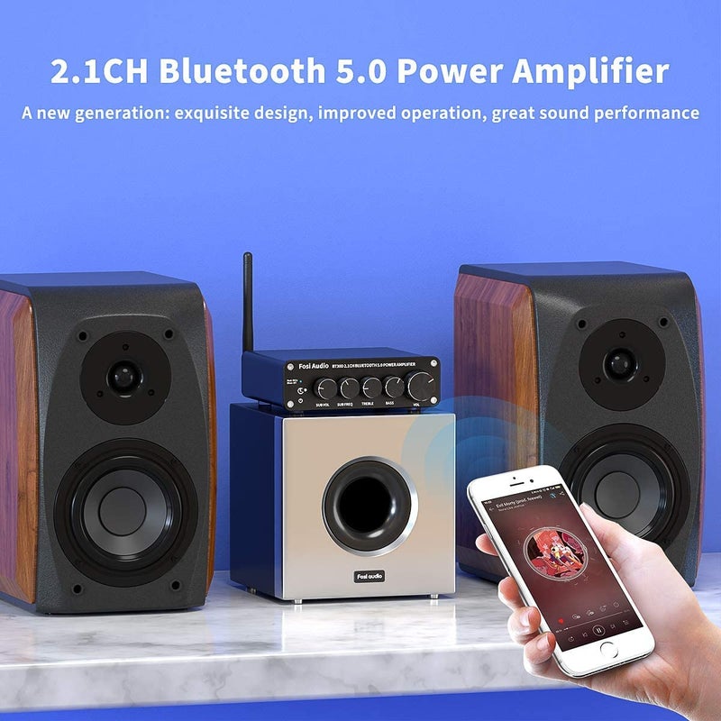 Fosi Audio BT30D Bluetooth 5.0 Stereo Audio Receiver Amplifier 2.1 Channel Mini Hi-Fi Class D Integrated Amp 50 Watt x2+100 Watt for Home Outdoor Passive Speakers/Subwoofer Powered Subwoofer - Image 3