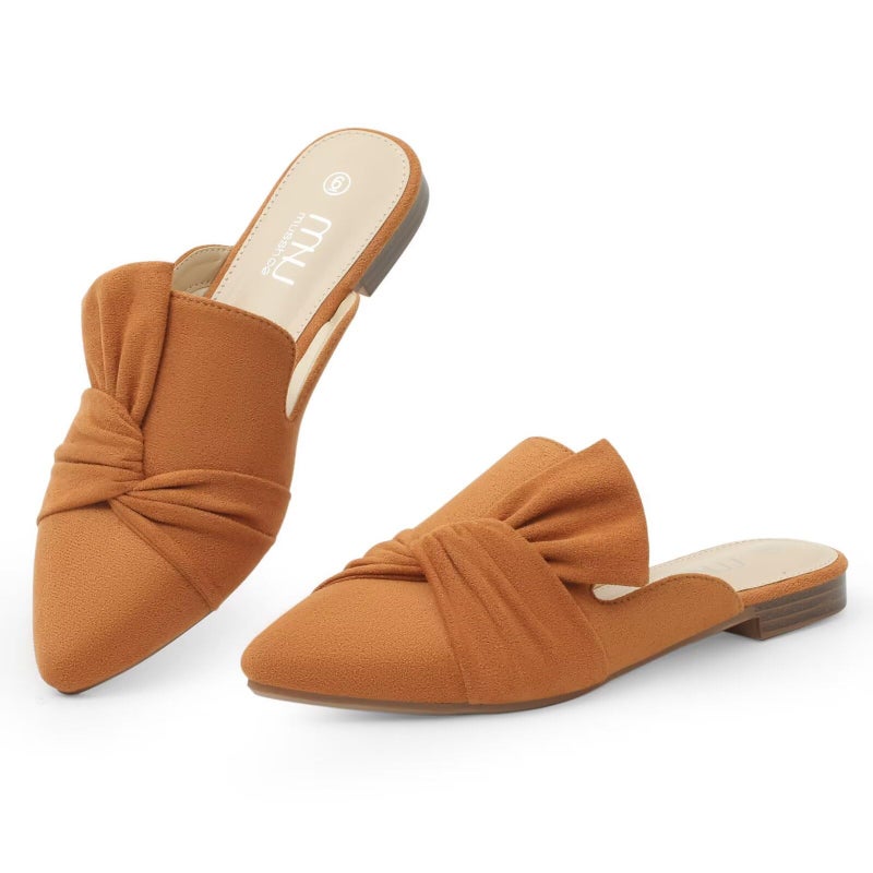 MUSSHOE All-Season Women's Mulesï¼šPointed Toe Backless Loafersï¼šSlip-on Comfortable Dressy Casual Office Business Flat Shoes for Workingâ€‹ Woman Aged 25-45, Tan Suede 9 - Image 1