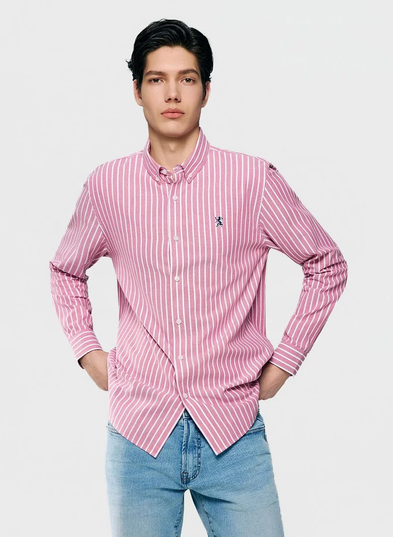 GIORDANO  Men’s Cotton Slim Oxford Shirt with Embroidery for Men | Best Price UAE