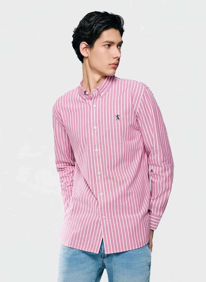 GIORDANO  Men’s Cotton Slim Oxford Shirt with Embroidery for Men | Best Price UAE