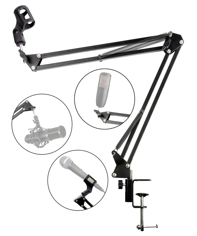RockJam RJMS050 Adjustable Microphone Suspension Boom Scissor Arm Stand Compact Mic Stand Made of Durable Steel for Radio Broadcasting Studio VoiceOver Sound Studio Stages and TV Stations - Image 2