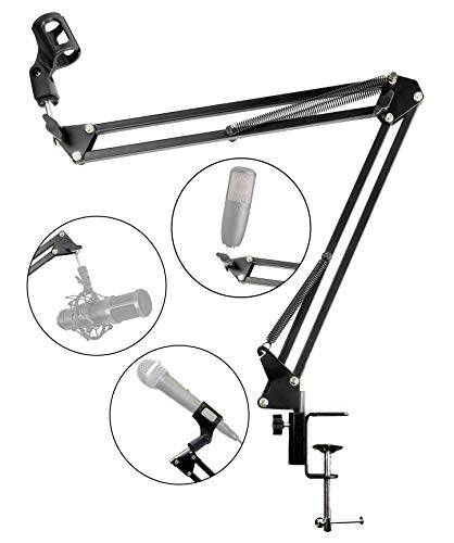 RockJam RJMS050 Adjustable Microphone Suspension Boom Scissor Arm Stand Compact Mic Stand Made of Durable Steel for Radio Broadcasting Studio VoiceOver Sound Studio Stages and TV Stations - Image 1