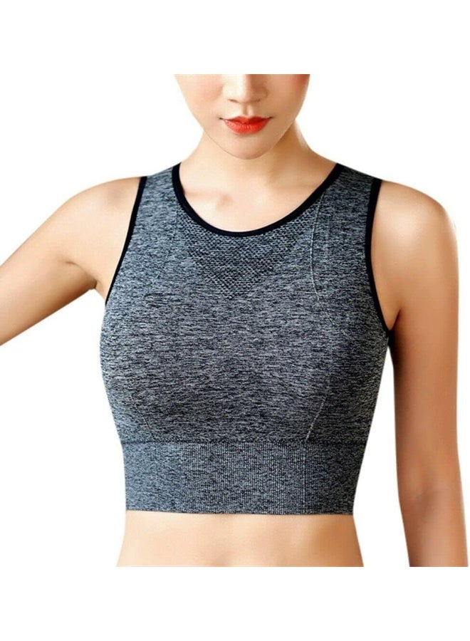 Rubik Sports Bra for Women, Shockproof Quick Dry Padded Seamless Sports Bra for Yoga Gym Training Running Workout Fitness (Grey, X-Large) - Image 1