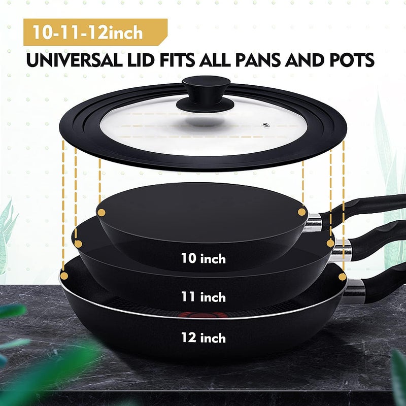 Ydeapi Universal Lid for Pots, Pans and Skillets, Pot Lid With Heat Resistant Silicone Rim and Tempered Glass,Fits 10", 11", 12" Diameter Pots and Pans - Image 3