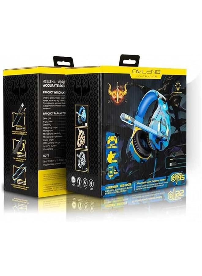 OVLENG "OVLENG Gaming Headset with Surround Sound, LED Light, Noise Cancelling Mic, Compatible with PC, PS4, Xbox One, Smartphones - Blue Camo"  - Image 1