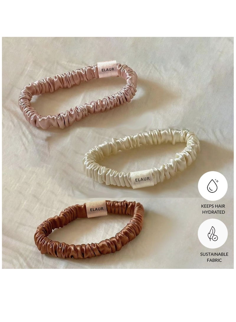 إيلور ربطات شعر حريرية ساتان من ELAUR للنساء والفتيات | تمنع التجعد والتموج | إكسسوارات شعر ناعمة | ربطات شعر متوسطة الحجم | ألوان أسود، وردي، رمادي، بأستيك مطاطي | عبوة من 6 ألوان (صن رايز) - Image 4