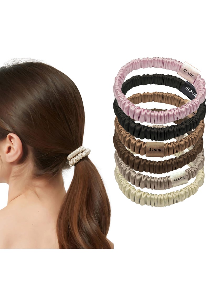 إيلور ربطات شعر حريرية ساتان من ELAUR للنساء والفتيات | تمنع التجعد والتموج | إكسسوارات شعر ناعمة | ربطات شعر متوسطة الحجم | ألوان أسود، وردي، رمادي، بأستيك مطاطي | عبوة من 6 ألوان (صن رايز) - Image 1