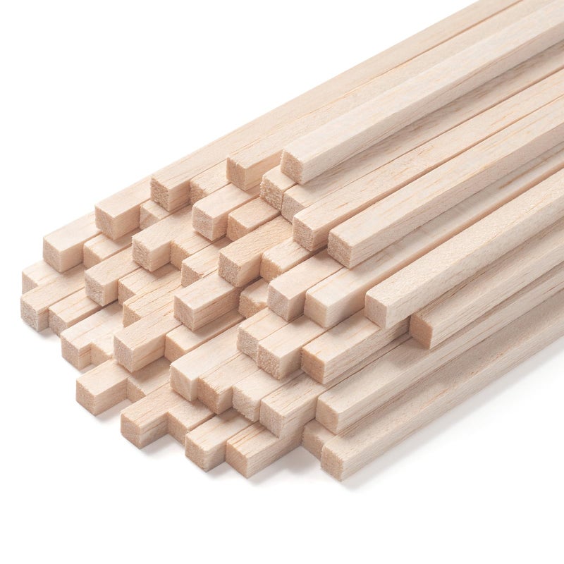 Square Wooden Dowel Rods Balsa Wood Sticks Balsa Wood Strips for Crafts 50 PCS 14 x 12 Unfinished Wood Sticks for Crafting Miniature Architectural Model Building Supplies DIY Projects