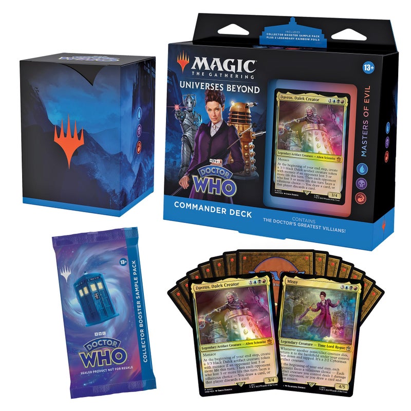 Magic the Gathering Magic: The Gathering Doctor Who Commander Deck - Masters of Evil (100-Card Deck, 2-Card Collector Booster Sample Pack + Accessories) - Image 1