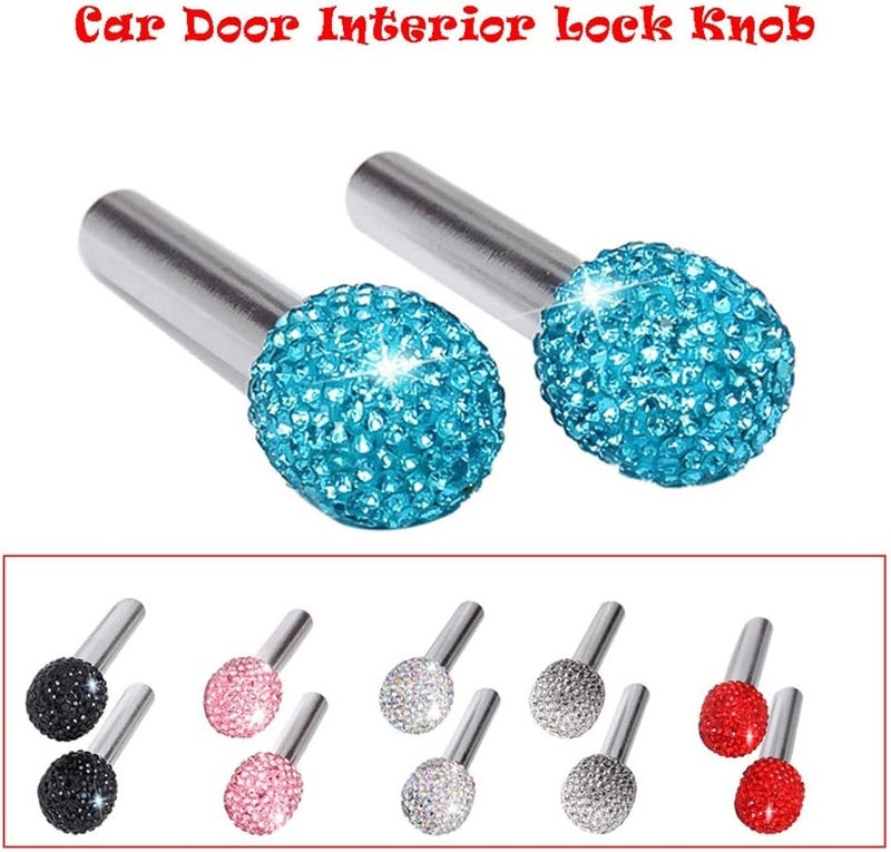 cheekyglo 2 Pieces Car Door Lock Pin, Decortion ling Rhinestone uto Interior Lock Pull Pin Knos luminum lloy Universal uto Interior ccessories, lue-Blue - Image 4