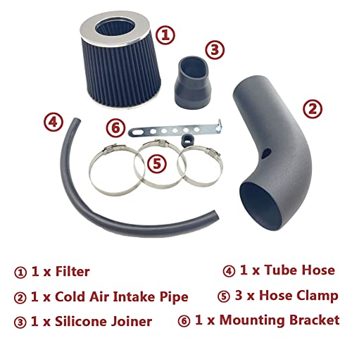 MOOSUN 3" Universal Cold Air Intake Kit Intake Pipe Kit Aluminium Automotive Air Intake Air Filter Induction Flow Hose Pipe Kit Black Filter - Image 3