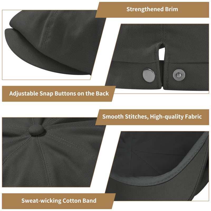 KUJUHA Newsboy Cap for Men Flat Cap 100% Cotton Irish Gatsby Ivy Golf Cabbie Hat Driving Hat Gray - Image 4