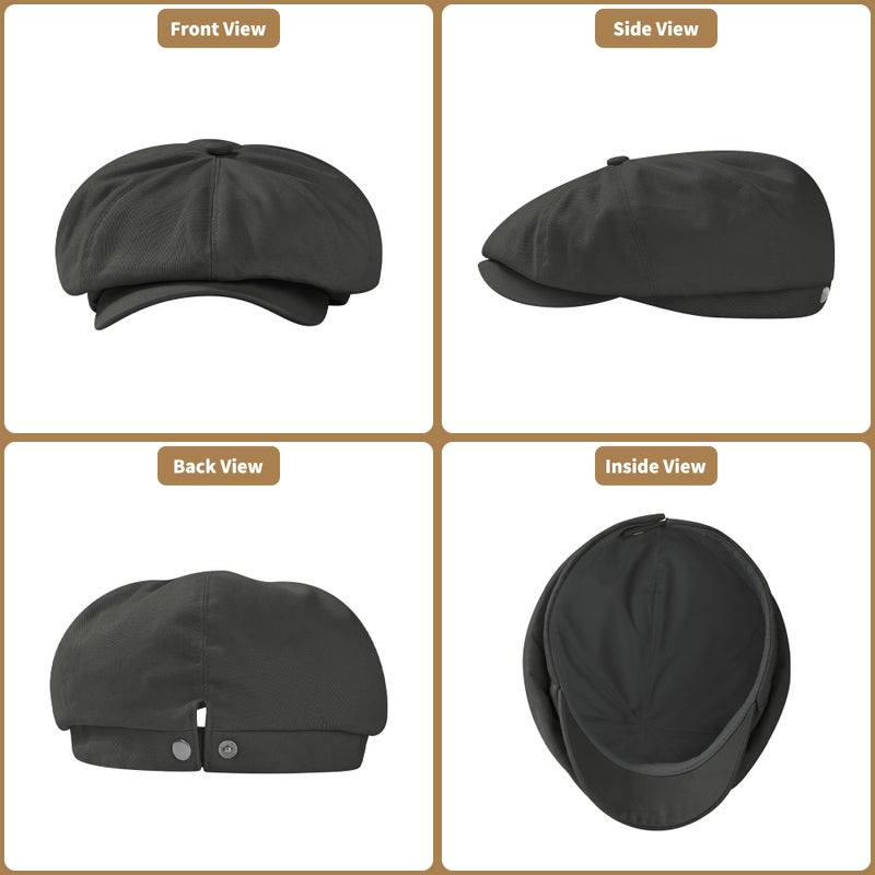 KUJUHA Newsboy Cap for Men Flat Cap 100% Cotton Irish Gatsby Ivy Golf Cabbie Hat Driving Hat Gray - Image 2