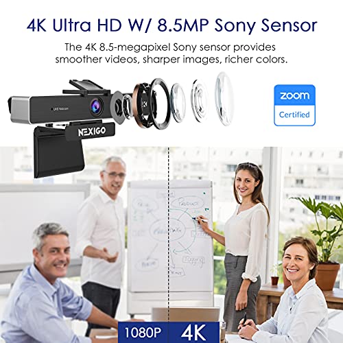NEXIGO كاميرا ويب نكسيغو المعتمدة من زووم، N950P بدقة 4K مع تحكم عن بعد، مستشعر سوني ستارفس، زوم رقمي 5X، كاميرا ويب احترافية مع ميكروفونات ستيريو مزدوجة، لزووم وسكايب وتيمز وتويتش - Image 2