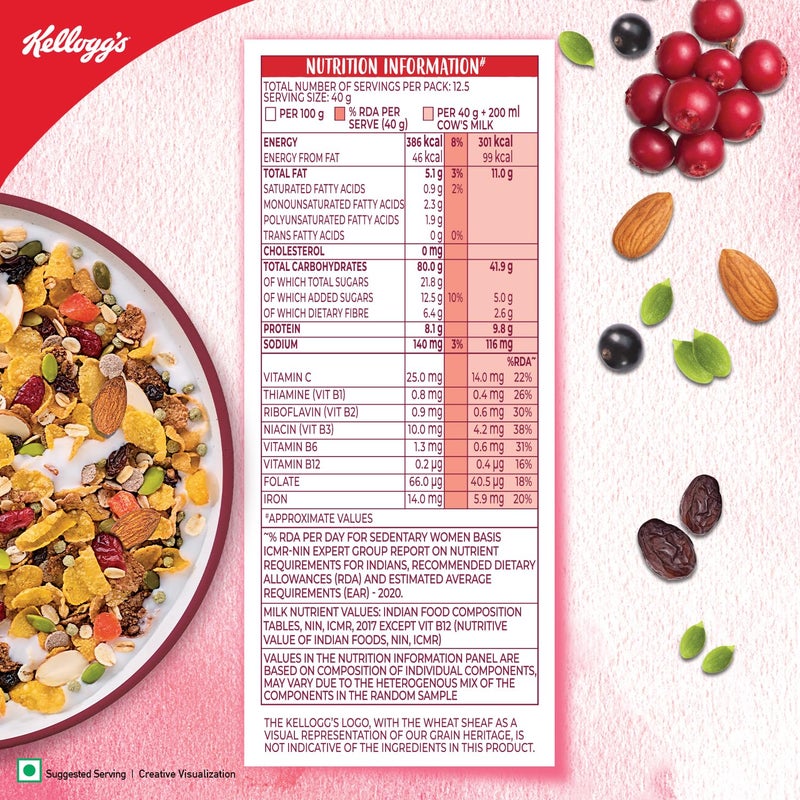 Kellogg's Muesli Fruit Nut & Seeds 500G | 12-In-1 Power Breakfast | India'S No 1 Muesli | Multigrain Breakfast Cereal - Image 5