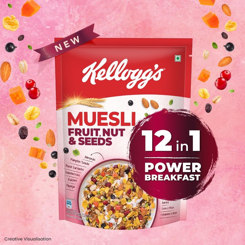 Kellogg's Muesli Fruit Nut & Seeds 500G | 12-In-1 Power Breakfast | India'S No 1 Muesli | Multigrain Breakfast Cereal - Image 2