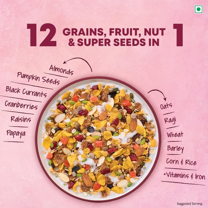 Kellogg's Muesli Fruit Nut & Seeds 500G | 12-In-1 Power Breakfast | India'S No 1 Muesli | Multigrain Breakfast Cereal - Image 4