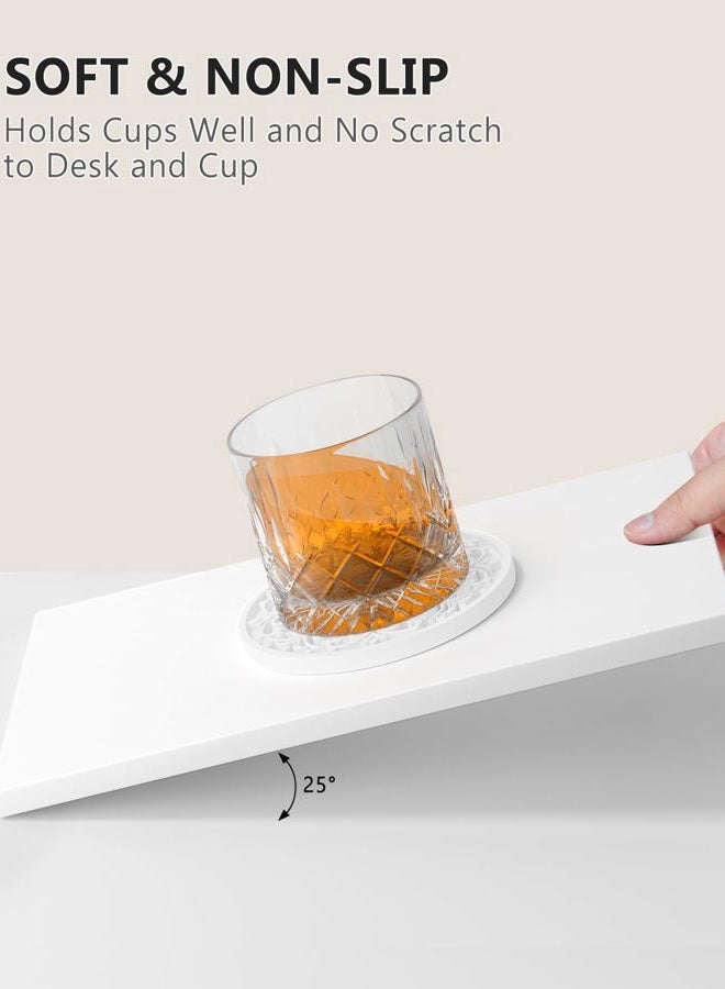 Aiawoxc Drink Coasters, Coasters Set of 6 for Cup with Holder, Non-Slip Silicone Cup Mats for Hot and Cold Drinks, Cute Absorbent Coffee Bar Accessories Table Decor, White - Image 4