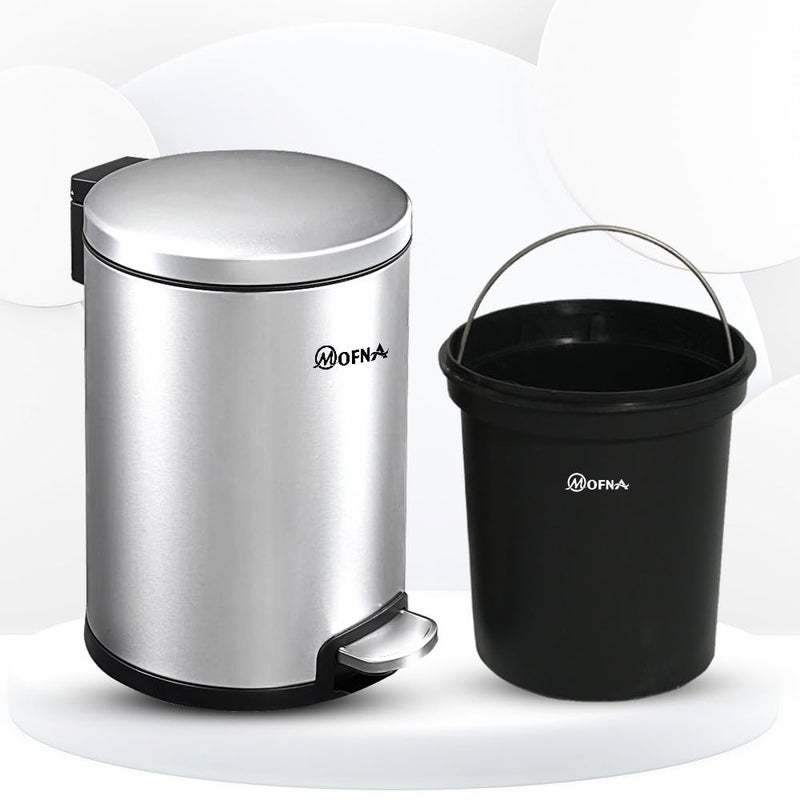 mofna Stainless Steel Pedal Dustbin Foot Operated Dustbin Trashcan Papper Bin Trash Barrel Wastebasket For Kitchen Office Bathroom Home 7x10 Inch 5 lIter Silver - Image 5