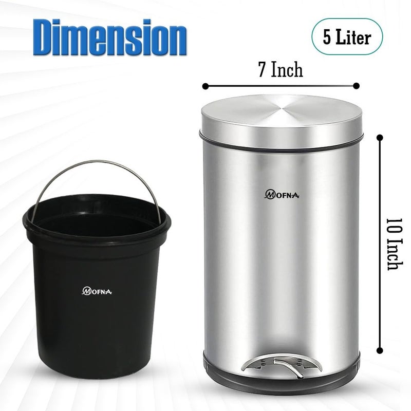 mofna Stainless Steel Pedal Dustbin Foot Operated Dustbin Trashcan Papper Bin Trash Barrel Wastebasket For Kitchen Office Bathroom Home 7x10 Inch 5 lIter Silver - Image 2