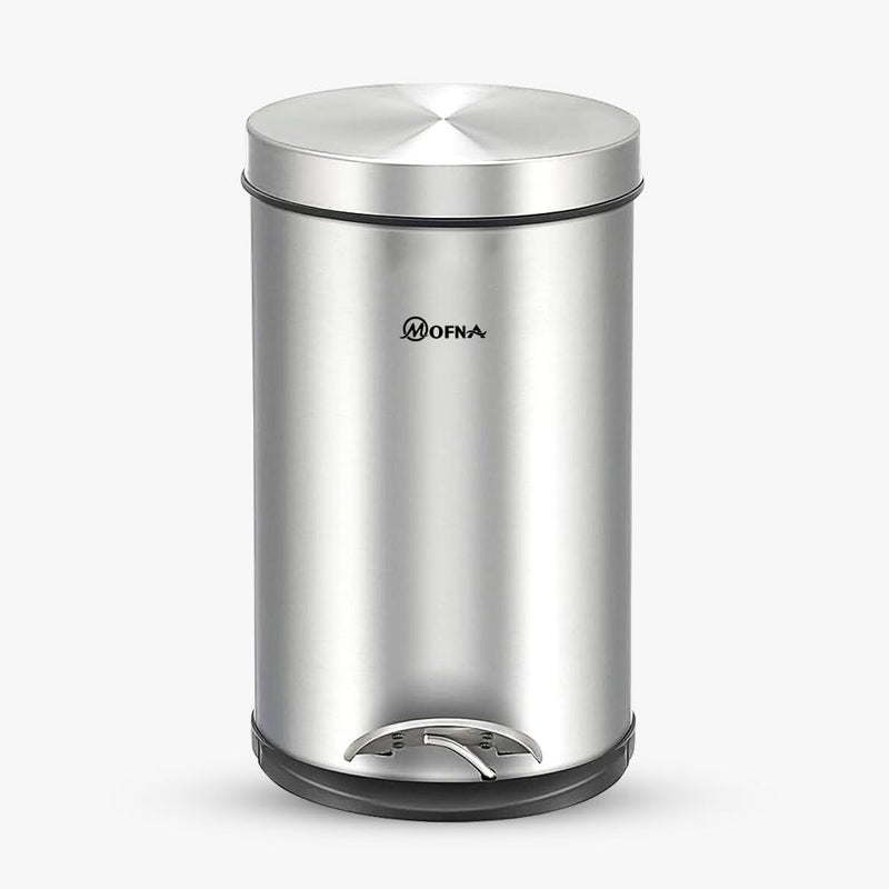 mofna Stainless Steel Pedal Dustbin Foot Operated Dustbin Trashcan Papper Bin Trash Barrel Wastebasket For Kitchen Office Bathroom Home 7x10 Inch 5 lIter Silver - Image 1