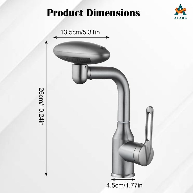 Alark Multifunctional Waterfall Basin Faucet 4Mode Flow Spray 360 Rotating Single Cold Bathroom Faucet 360 Swivel Stainless Steel Bathroom Sink Single Connector Handle Basin Mixer Tap 36X36X21CM - Image 2