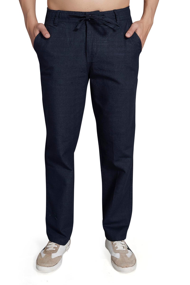 DIVISIVE Men's Relaxed Fit Cotton Linen Blend Trousers (DPT15_36_Navy) - Image 1
