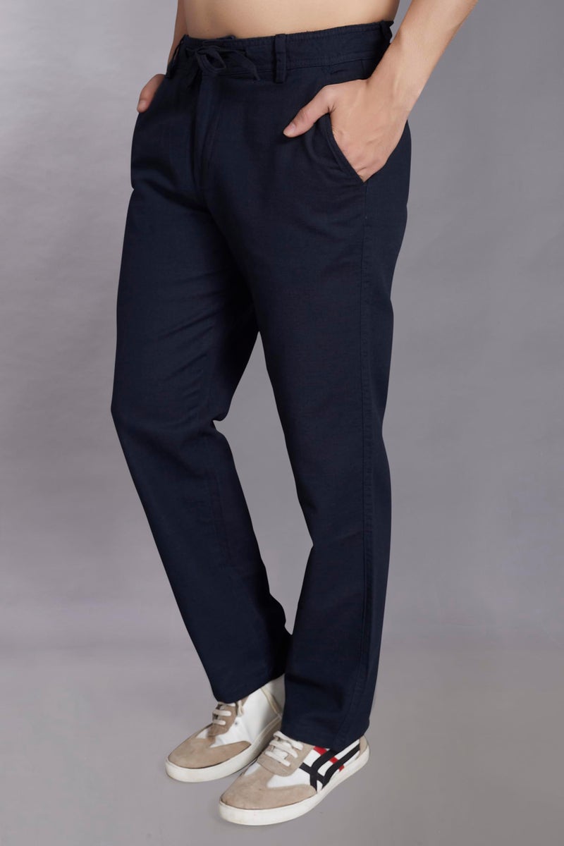DIVISIVE Men's Relaxed Fit Cotton Linen Blend Trousers (DPT15_36_Navy) - Image 3