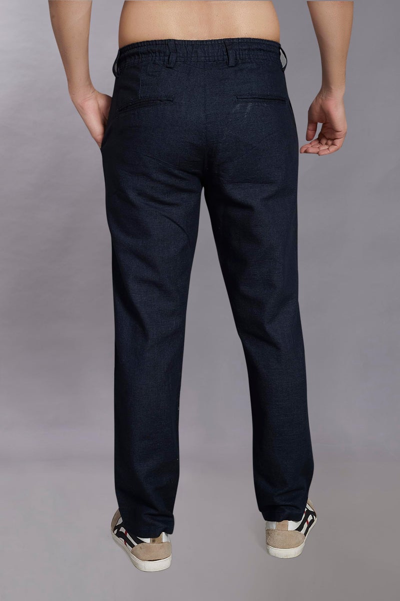 DIVISIVE Men's Relaxed Fit Cotton Linen Blend Trousers (DPT15_36_Navy) - Image 5