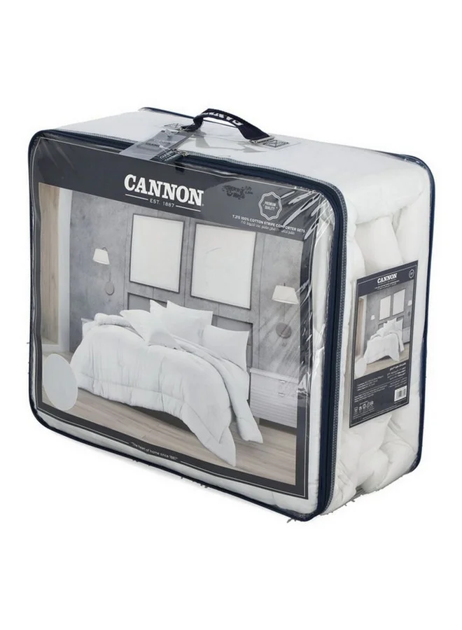 Cannon 4-Piece Premium Quality Cotton Striped King Comforter Set White 50 x 35 x 60 cm CN CK4PCS-WHTD