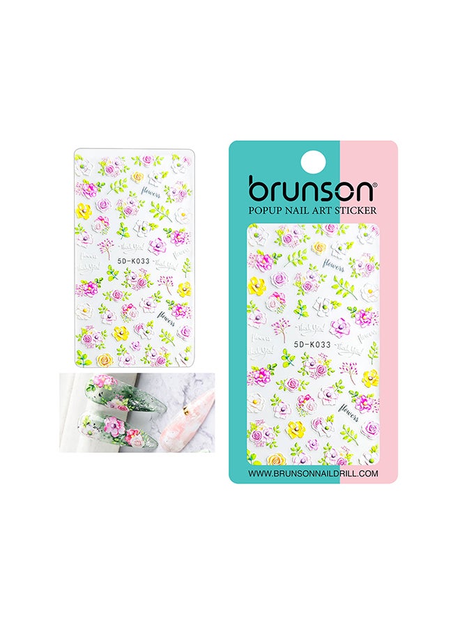 brunson 5D Flower Decals Exquisite Self Adhesive Nail Art Decoration Stickers 5D-k033