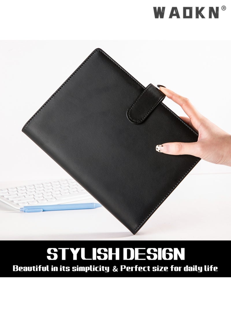 WAOKN PU Leather Binder 6-Ring Notebook Binder Cover for A5 Filler Paper, Refillable A5 Loose Leaf Macaron Cash Budget Notebook Savings Account Notebook with Magnetic Buckle Closure,Black  - Image 1