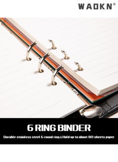 WAOKN PU Leather Binder 6-Ring Notebook Binder Cover for A5 Filler Paper, Refillable A5 Loose Leaf Macaron Cash Budget Notebook Savings Account Notebook with Magnetic Buckle Closure,Black  - Image 5