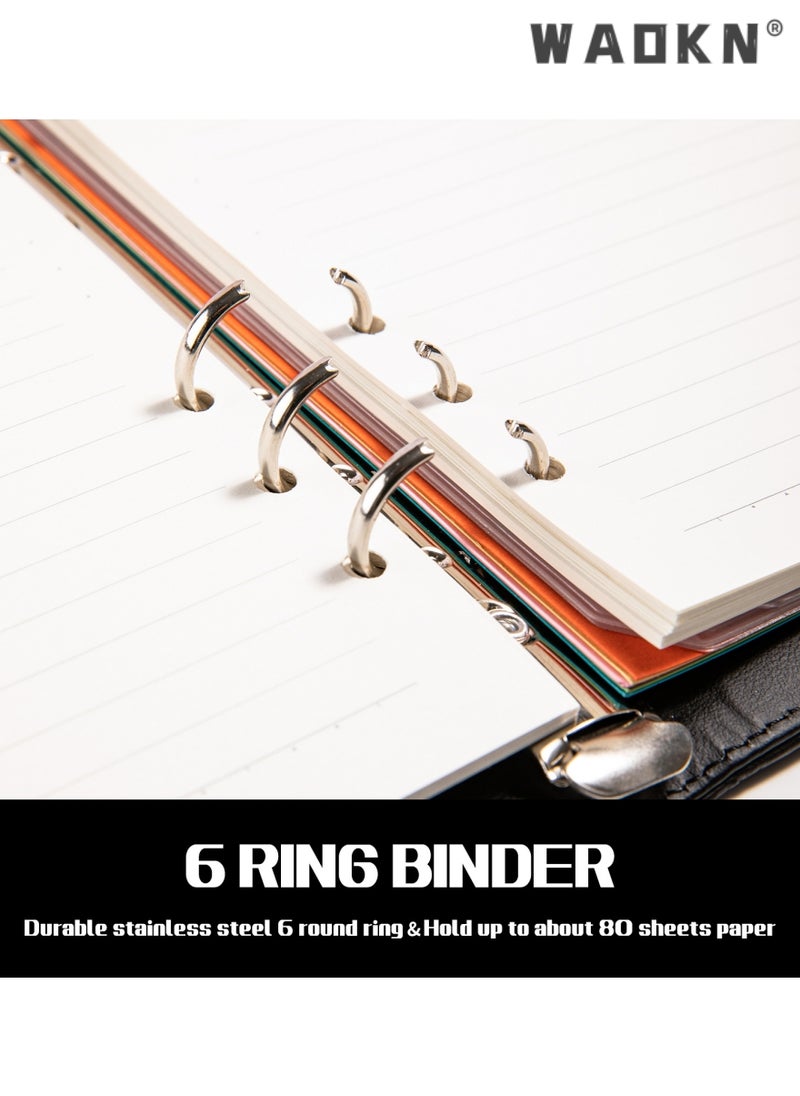 WAOKN PU Leather Binder 6-Ring Notebook Binder Cover for A5 Filler Paper, Refillable A5 Loose Leaf Macaron Cash Budget Notebook Savings Account Notebook with Magnetic Buckle Closure,Black  - Image 5