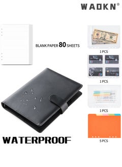 WAOKN PU Leather Binder 6-Ring Notebook Binder Cover for A5 Filler Paper, Refillable A5 Loose Leaf Macaron Cash Budget Notebook Savings Account Notebook with Magnetic Buckle Closure,Black  - Image 3