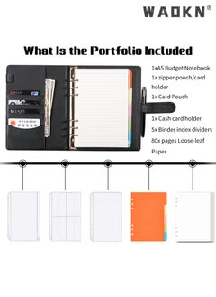WAOKN PU Leather Binder 6-Ring Notebook Binder Cover for A5 Filler Paper, Refillable A5 Loose Leaf Macaron Cash Budget Notebook Savings Account Notebook with Magnetic Buckle Closure,Black  - Image 2