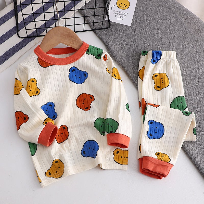 Cotton Kids Pajama Set Boys Girls Sleepwear Jacquard colored bear 