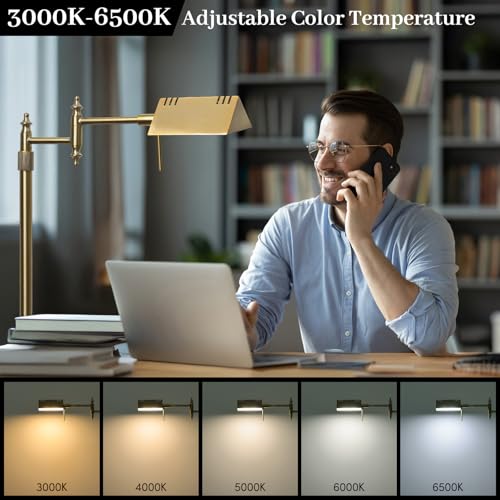 Bairth Dimmable Pharmacy Floor Lamp with Remote, 17W Gold LED Reading Floor Lamp with 360°Swing Arm, 3 Color Temperature, Height Adjustable Standing Task Lamp for Living Room, Bedroom, Office, Antique Brass - Image 4