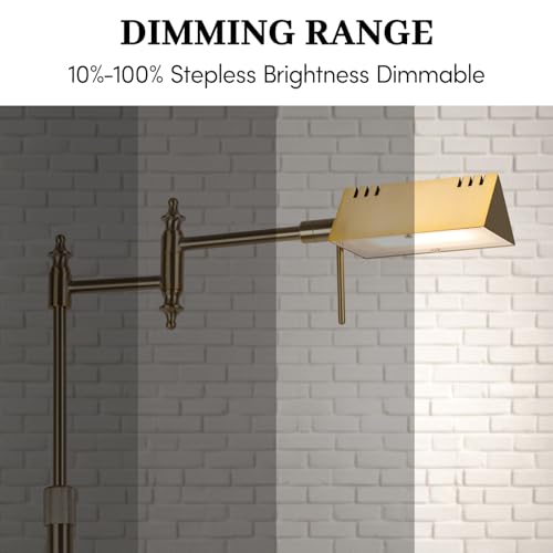 Bairth Dimmable Pharmacy Floor Lamp with Remote, 17W Gold LED Reading Floor Lamp with 360°Swing Arm, 3 Color Temperature, Height Adjustable Standing Task Lamp for Living Room, Bedroom, Office, Antique Brass - Image 3