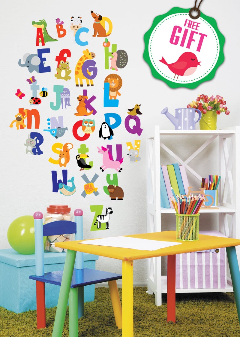 DesignStickers ABC Wall Decals - Alphabet Educational Animal Stickers - Classroom Decor - Playroom Decals for Wall - Animal Letters to Stick Kindergarden - Bedroom Stickers Kids ABC Lettering - [Gift Included]! - Image 4