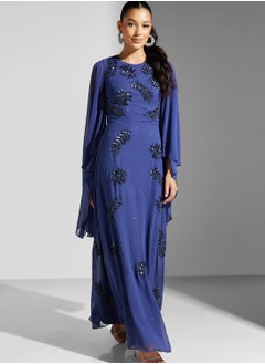 Buy Frock and Frill Navy High Neck Flared Sleeve Dress for Women in UAE