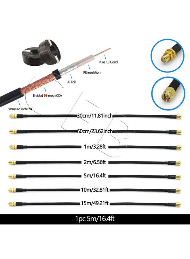 كابل محوري صناعي من نوع SMA ذكر إلى أنثى RG58 RF بطول 5 أمتار (16.4 قدم) بمقاومة 50 أوم ومنخفض الفقد - Image 1