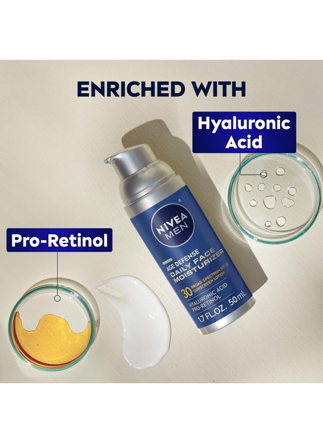 NIVEA MEN - Nivea Men Age Defense Daily Face Moisturizer with Broad Spectrum SPF 30 Sunscreen, Pro-Retinol and Hyaluronic Acid, Beard-Friendly Face Lotion Helps Defend Against UVA/UVB Rays, 1.7 Fl Oz Bottle - Image 1